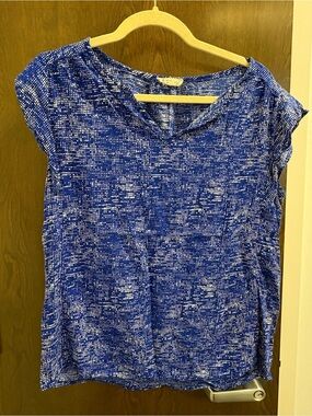 Grand & Greene Royal Blue and White Lightweight Blouse Flutter Sleeves - Size M
